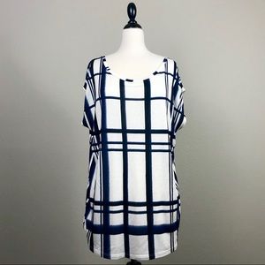 Vince Navy & White Large Plaid Print Top